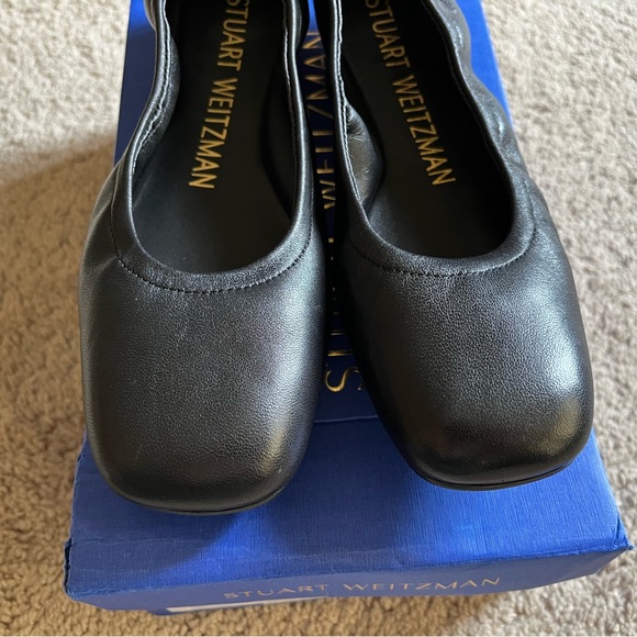 STUART WEITZMAN Bardot Nappa Leather Ballet FLats, Black, 7B (Run Narrow!) - Picture 2 of 8